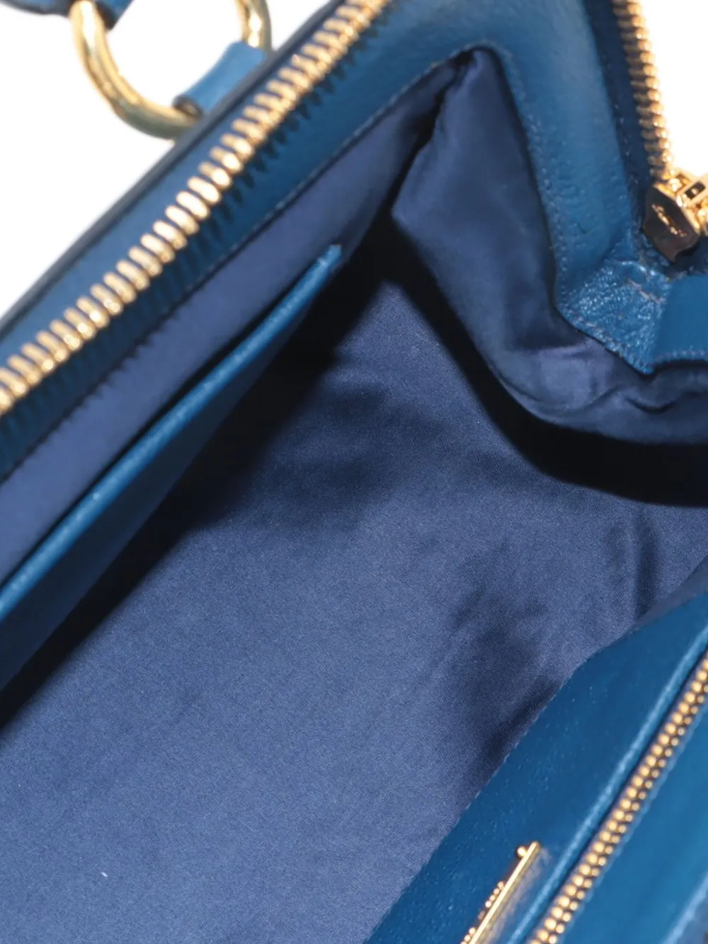 Pre-owned Miu Miu 2000-2015 Madras Top-handle Leather Tote Bag In Blue