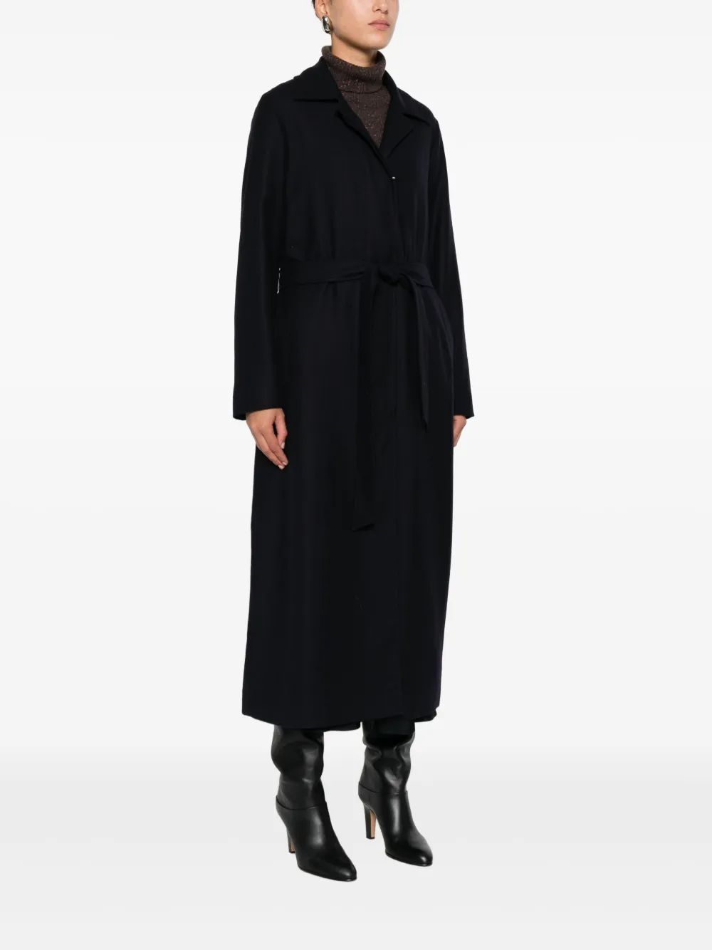 Herno Notched-lapels Belted Coat In Black
