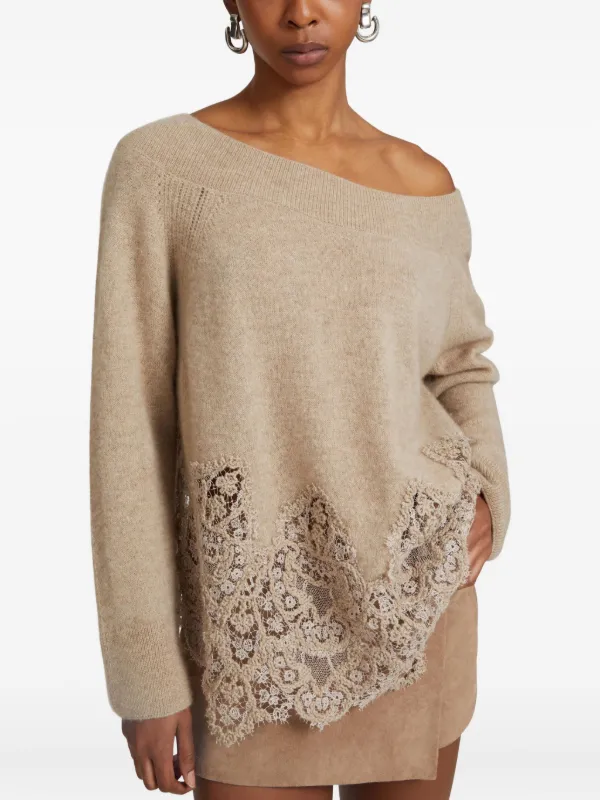 Ermanno Scervino wide-necklace Lace Sweater | Neutrals | FARFETCH