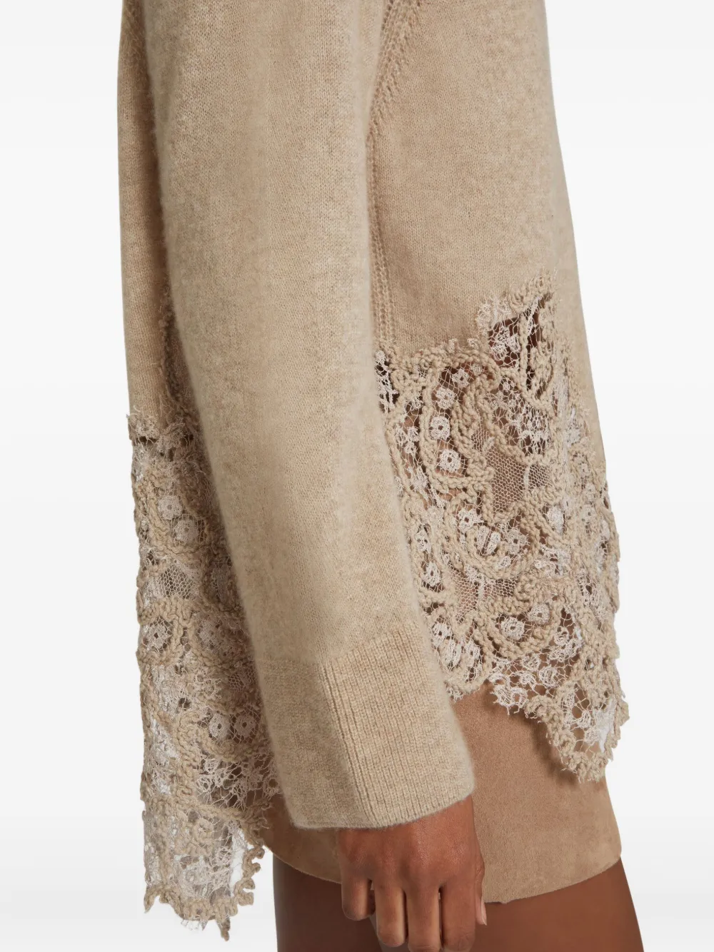 Ermanno Scervino Wide-necklace Lace Sweater In Brown