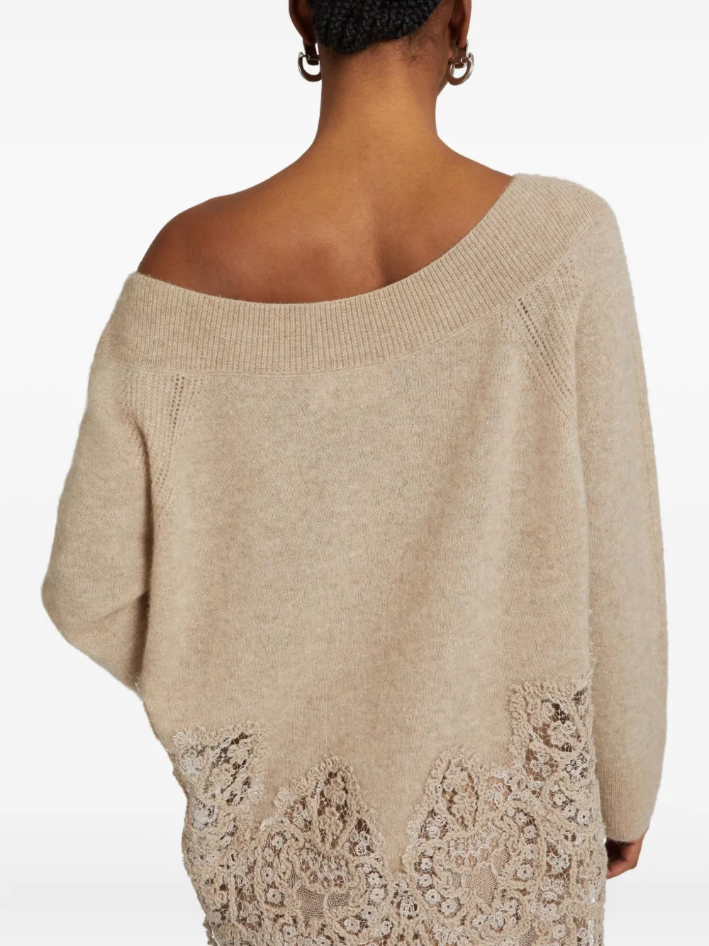 Ermanno Scervino Wide-necklace Lace Sweater In Brown