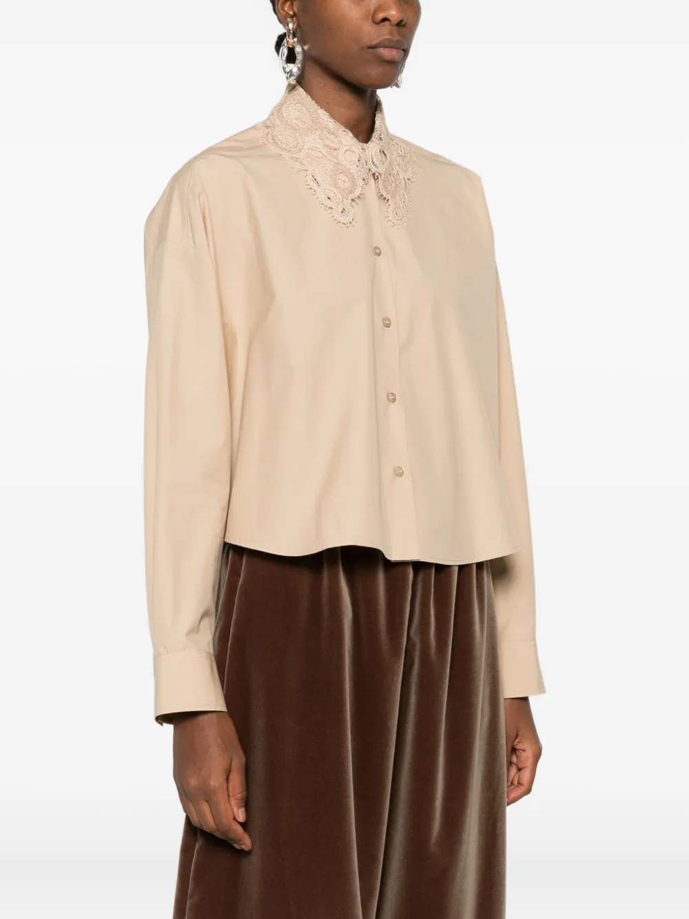 Fabiana Filippi Button-down blouse met afwerking van kant Beige