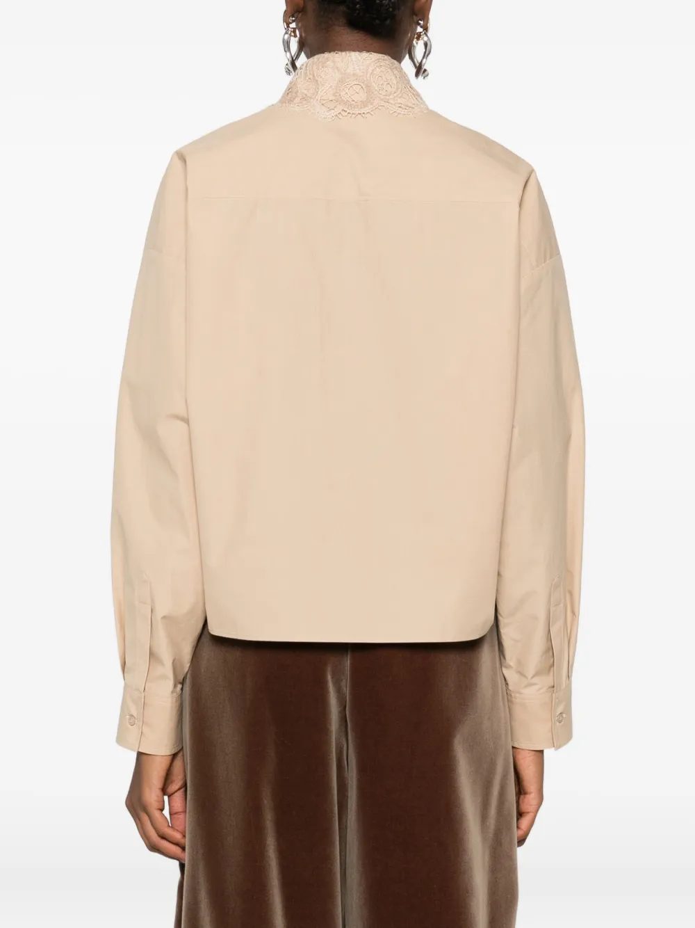 Fabiana Filippi Button-down blouse met afwerking van kant Beige