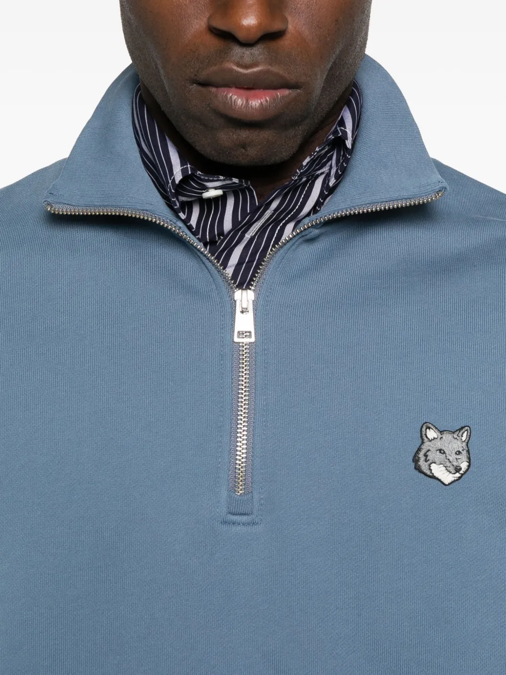 Maison Kitsuné Sweater met vossenkop en halve rits Blauw