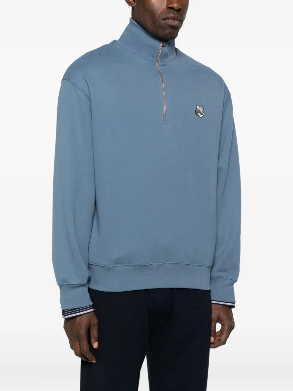 Maison Kitsuné Sweater met vossenkop en halve rits Blauw