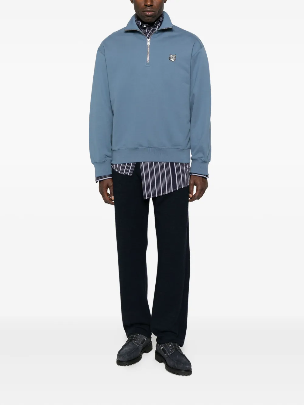 Maison Kitsuné Sweater met vossenkop en halve rits - Blauw
