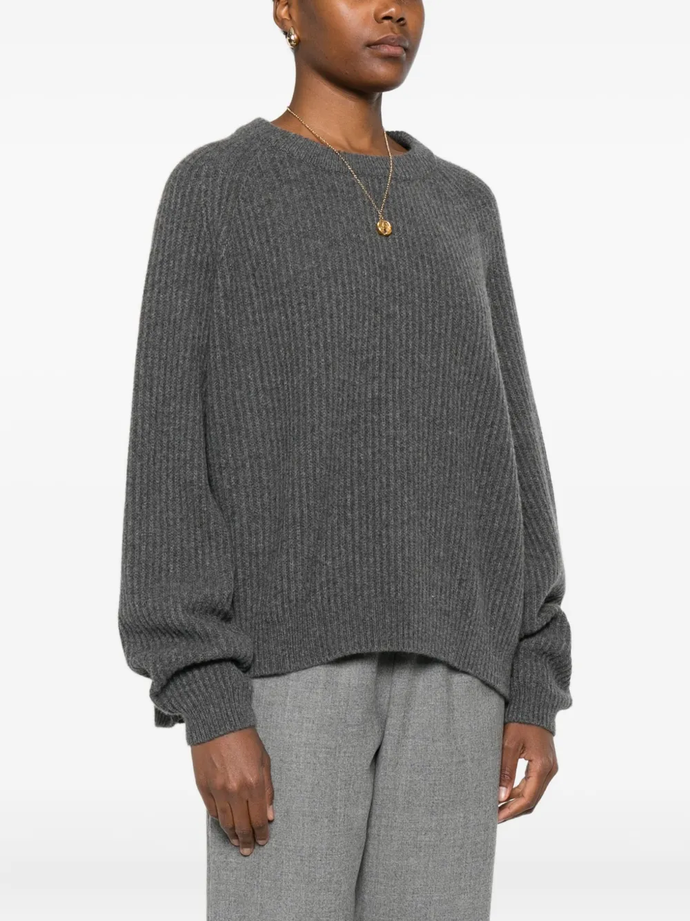 Dusan Geribbelde sweater met ronde hals Grijs