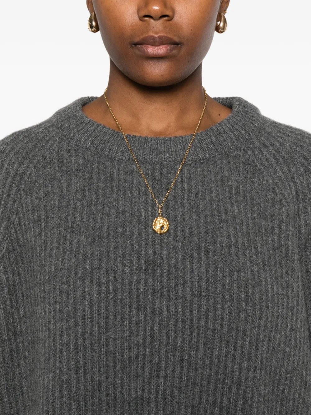 Dusan Geribbelde sweater met ronde hals Grijs