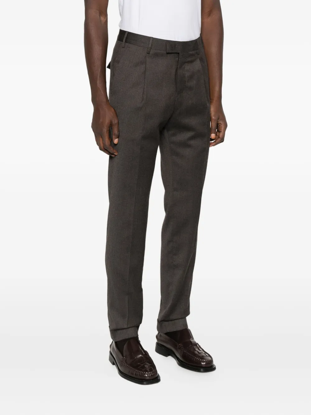 Pt Torino Virgin Wool Blend Straight-leg Trousers In Brown