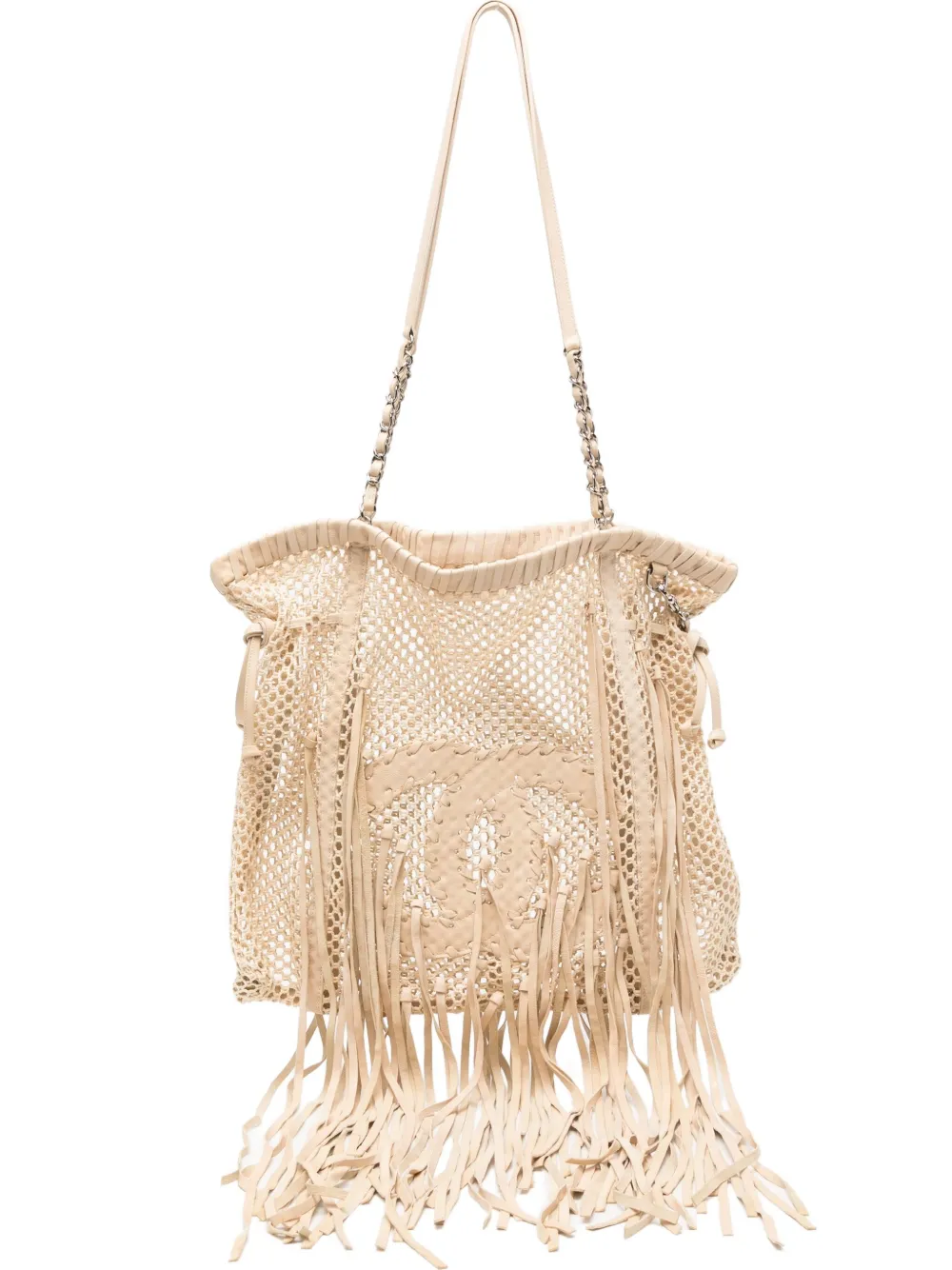 CHANEL Pre-Owned Resort 2011 Fringe Crochet Woven Mesh Large Leather Tote | Image 1