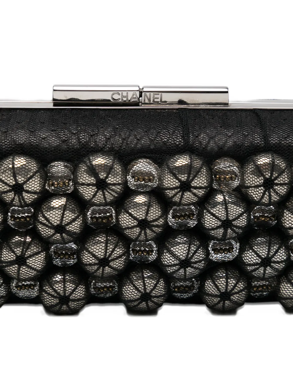 Pre-owned Chanel Python Print Mesh Charm Minaudière Evening Bag In Black
