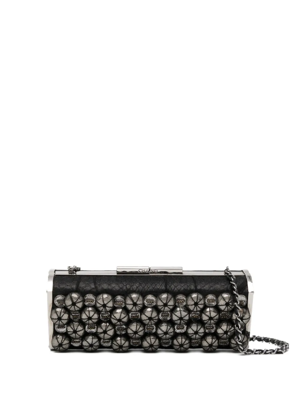 Pre-owned Chanel Python Print Mesh Charm Minaudière Evening Bag In Black