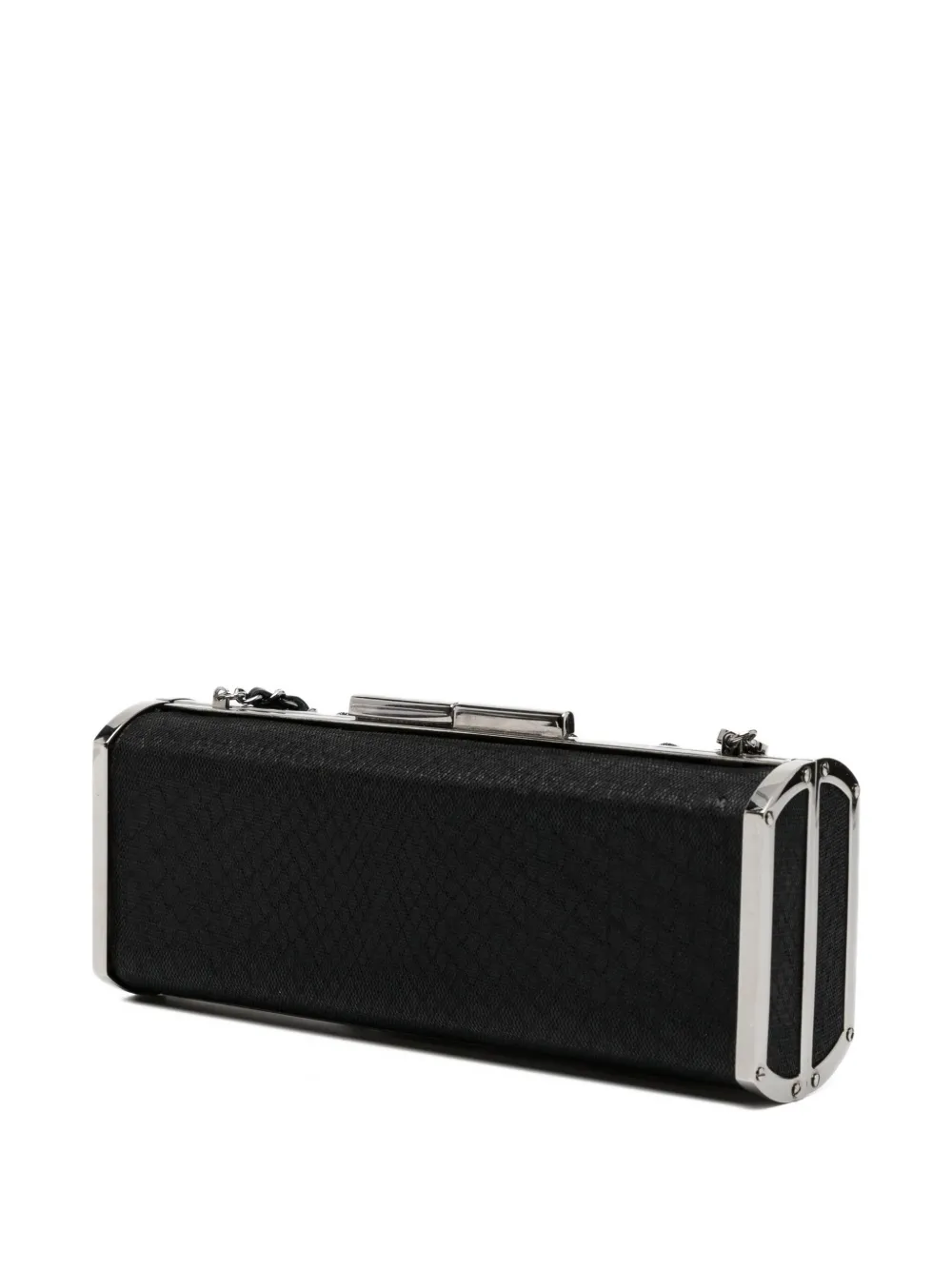 Pre-owned Chanel Python Print Mesh Charm Minaudière Evening Bag In Black