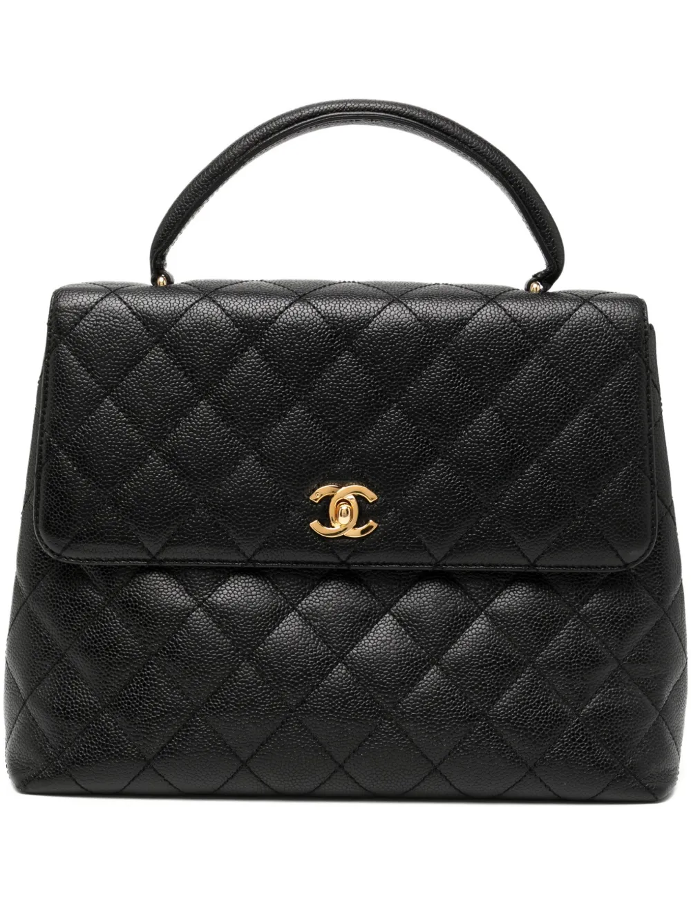 CHANEL Pre-Owned 2001 Caviar Quilted Satchel Classic Top Handle Kelly Flap Bag | Black | Image 1