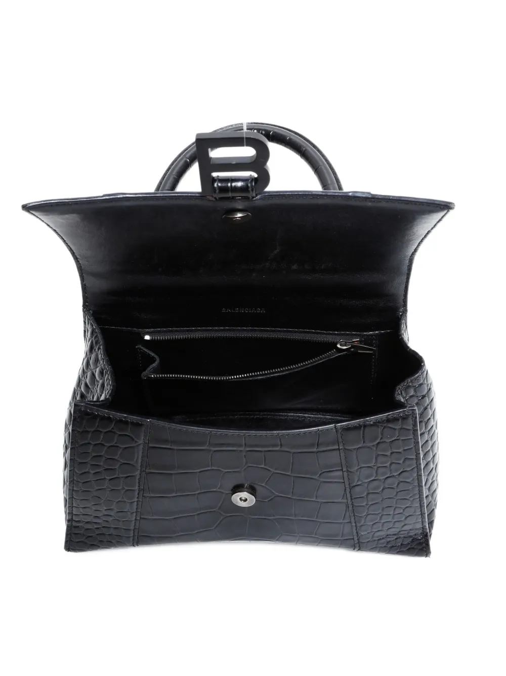 Pre-owned Balenciaga 2010-2025 Hourglass Crocodile-embossed Shoulder Bag In Black