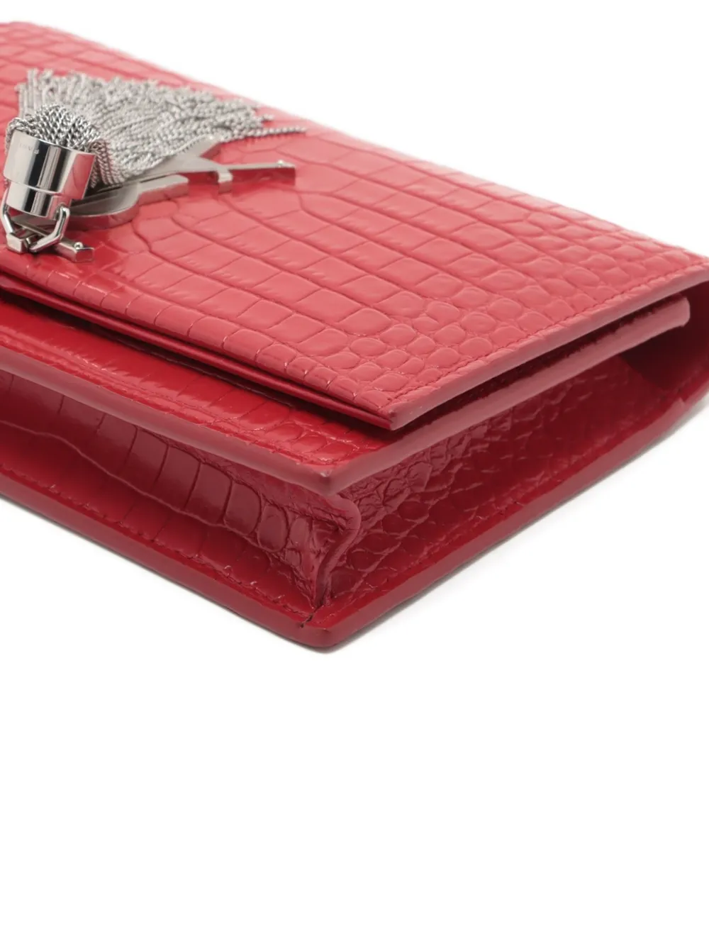 Pre-owned Saint Laurent 2000s Kate Crocodile-effect Chain-strap Shoulder Bag In Red