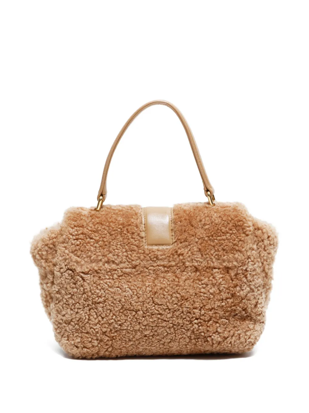 Pre-owned Miu Miu 2020-2025s Shearling Top-handle Tote Bag In Brown