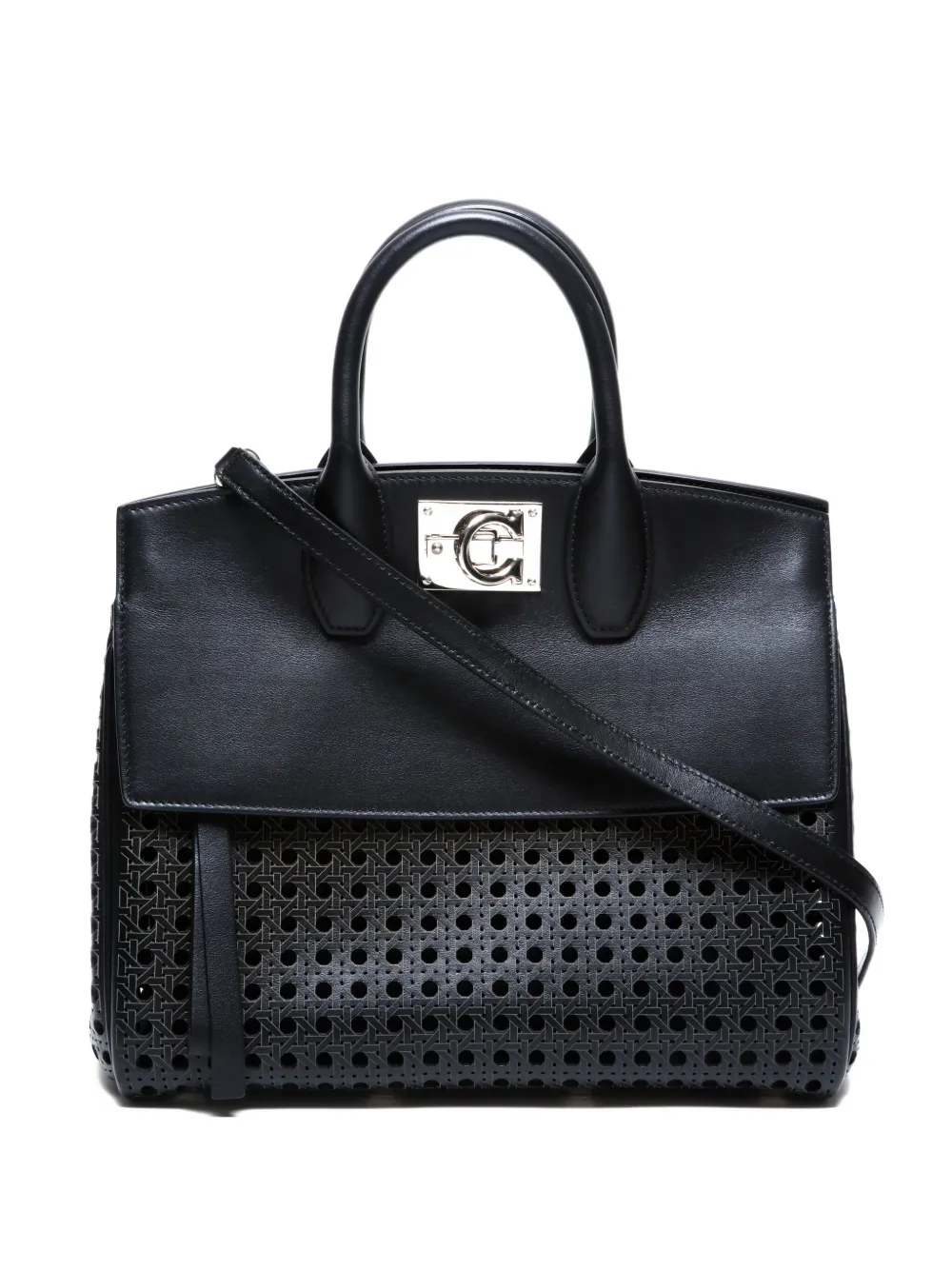 Ferragamo Pre-Owned 2019-2025 Studio perforated top-handle tote bag | Black | Image 1