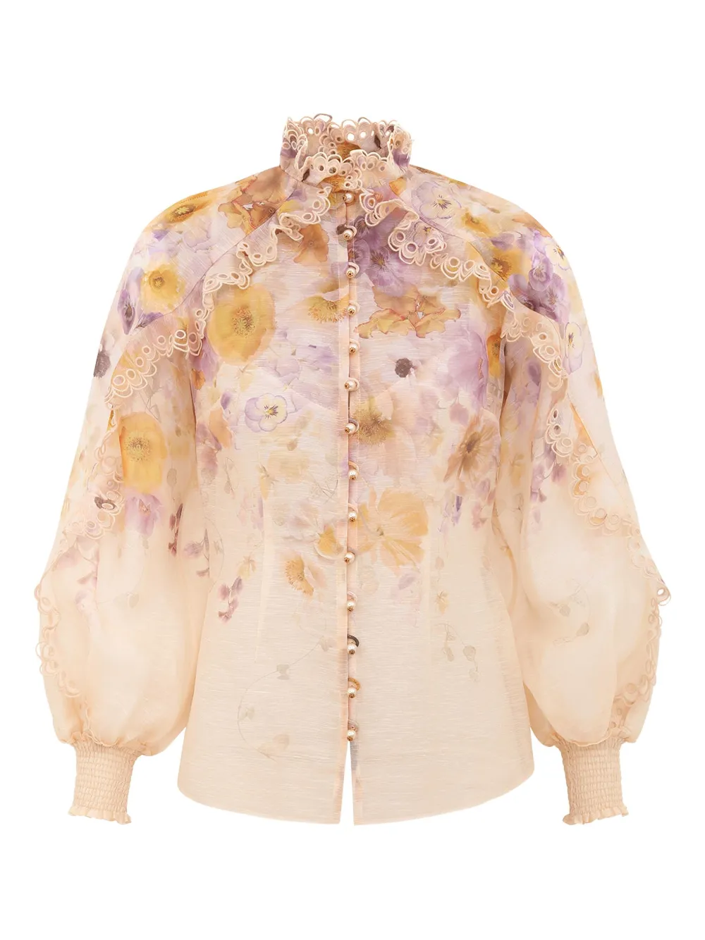 ZIMMERMANN Memento ruffled floral-print blouse | Neutrals | Image 1