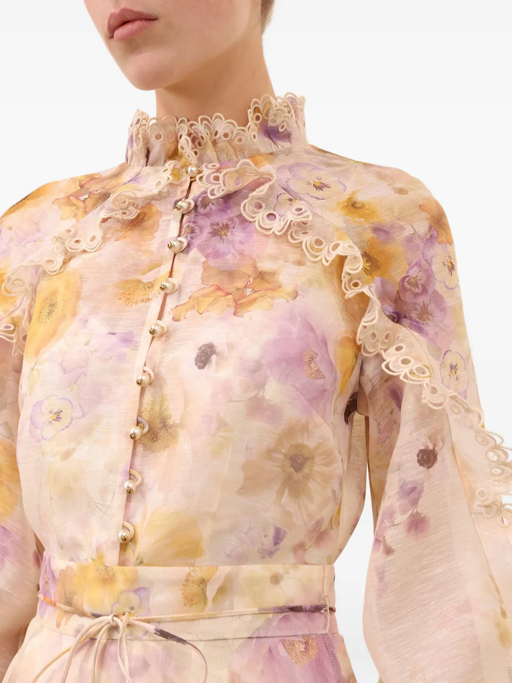 Zimmermann Memento Ruffled Floral-print Blouse In Neutral
