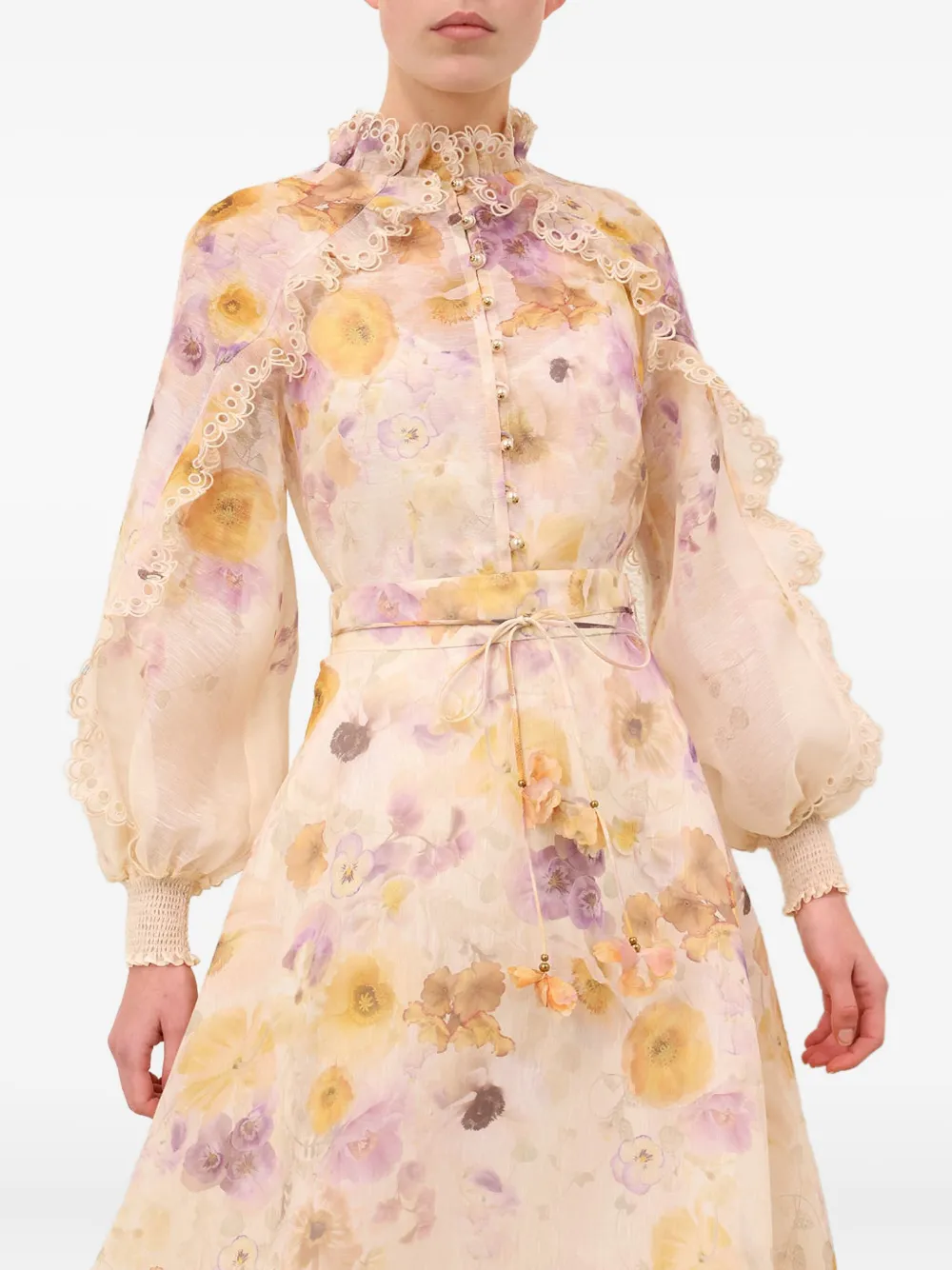 Zimmermann Memento Ruffled Floral-print Blouse In Neutral