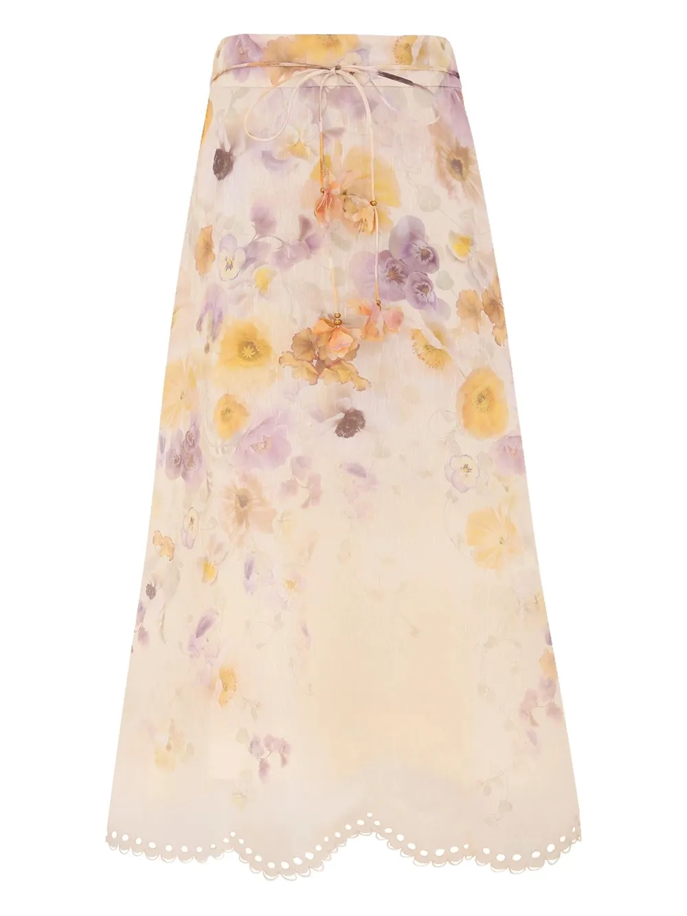 Zimmermann Memento Embroidered Midi Skirt In Neutral
