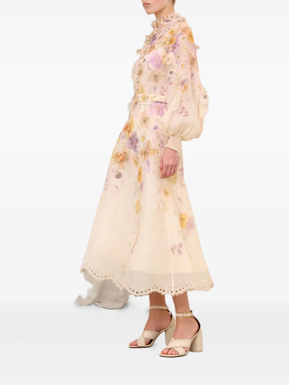 ZIMMERMANN Memento embroidered midi skirt - Beige