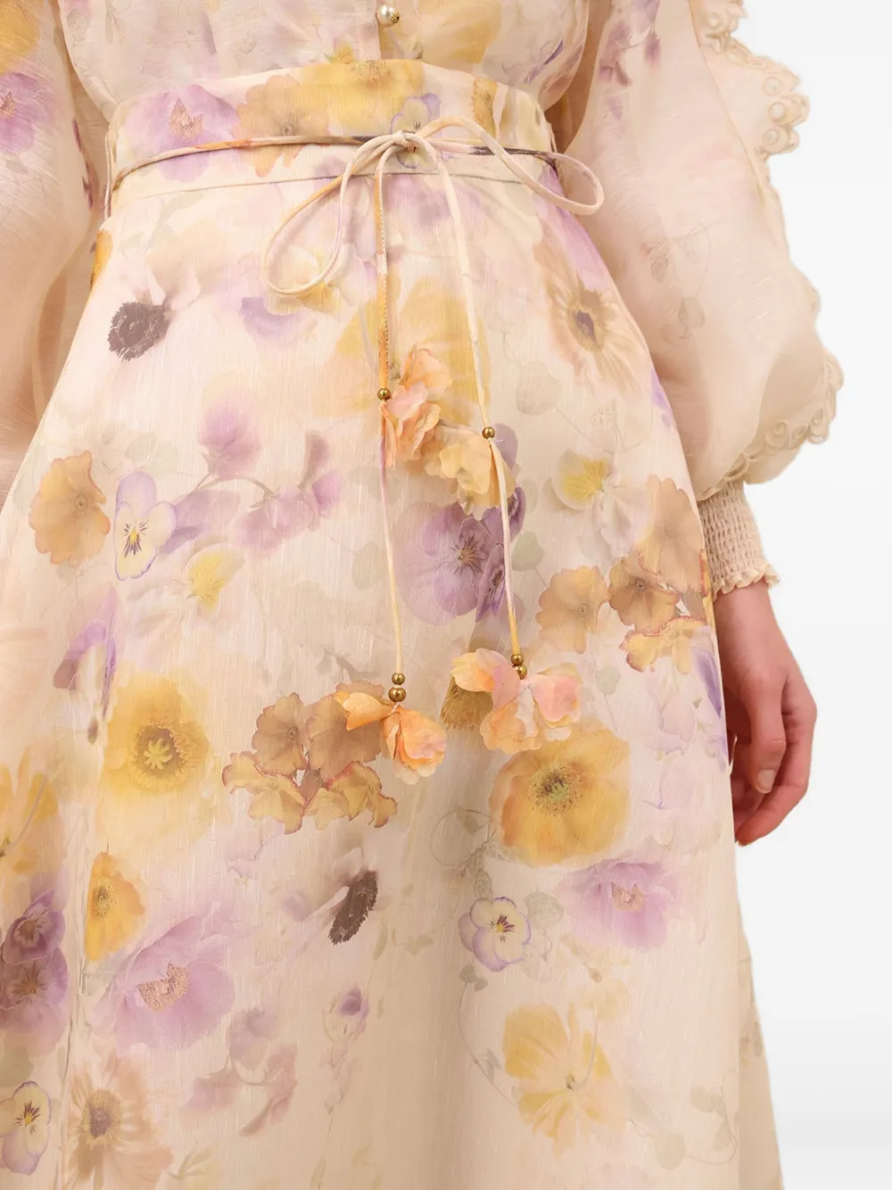 Zimmermann Memento Embroidered Midi Skirt In Neutral