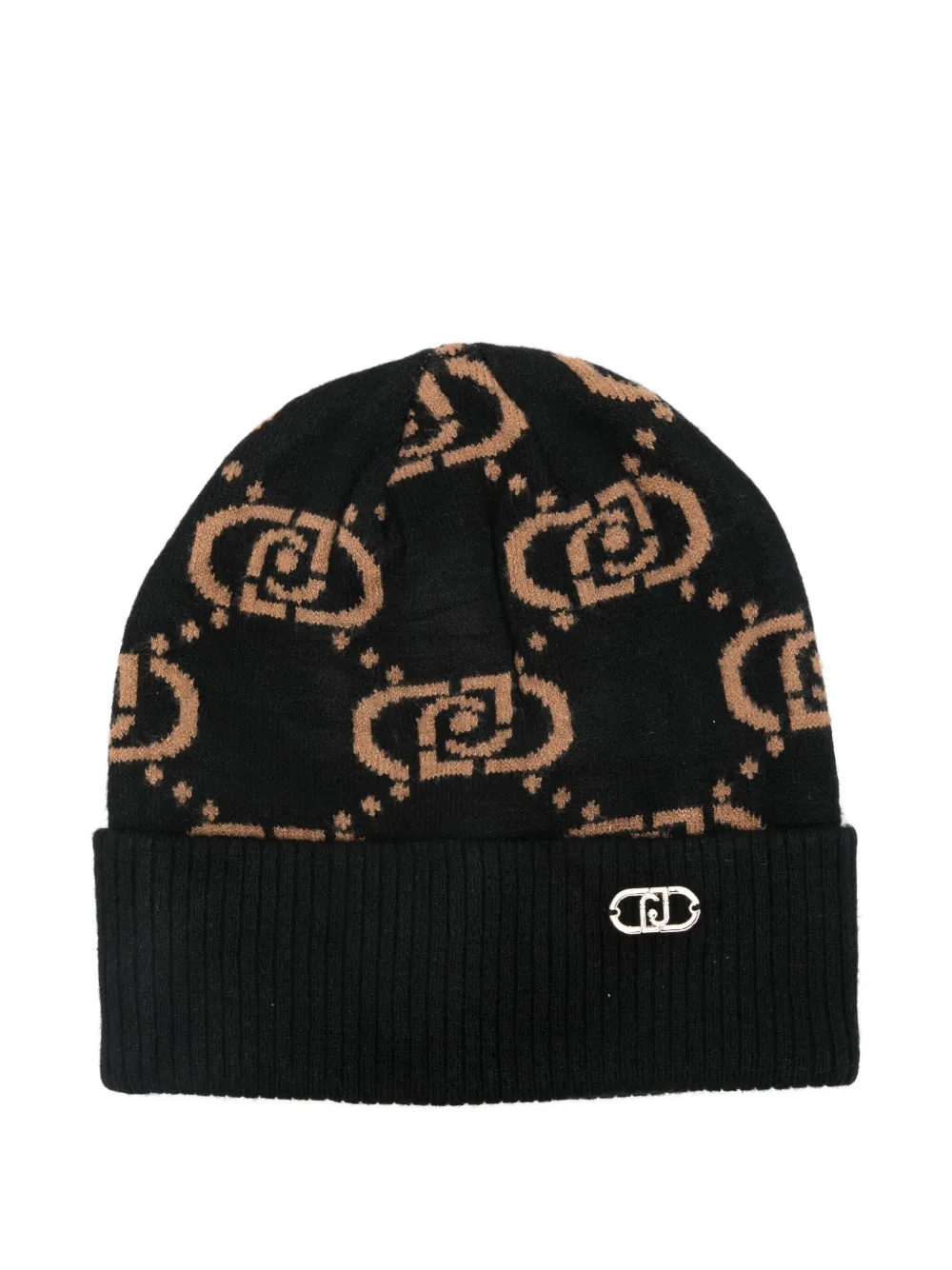 Liu •jo Logo-pattern Ribbed Beanie In Black