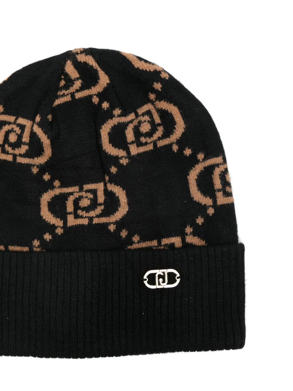 Liu •jo Logo-pattern Ribbed Beanie In Black