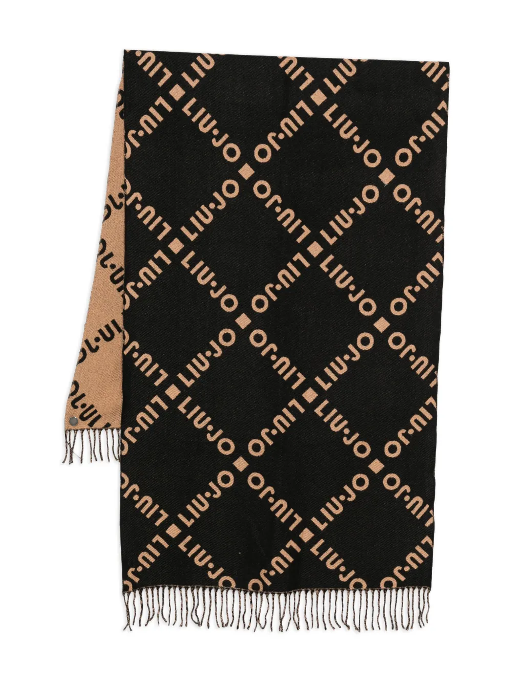 LIU JO logo-plaque fringed scarf | Black | Image 1