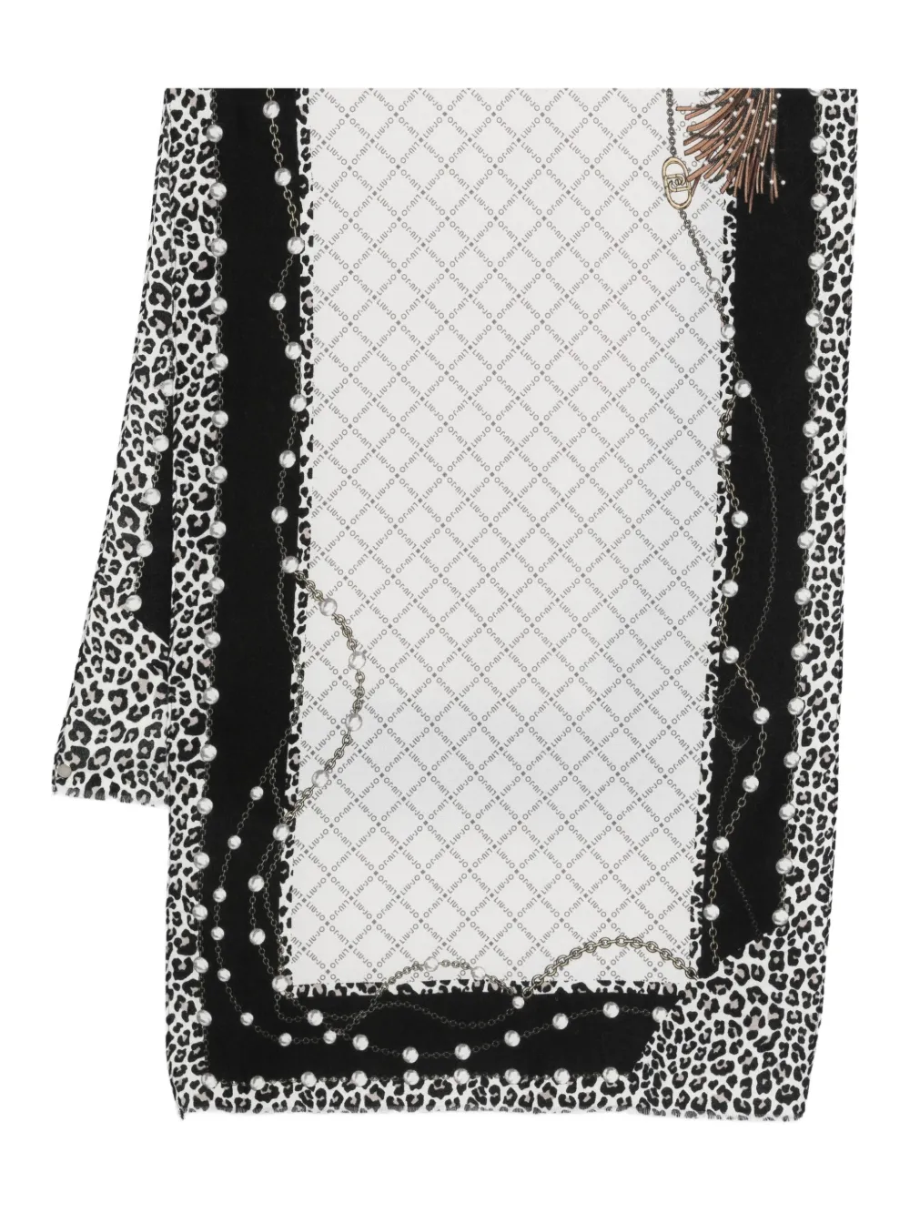 LIU JO leopard-print pearl-embellished scarf - ブラック LIU JO leopard-print pearl-embellished scarf - ブラック