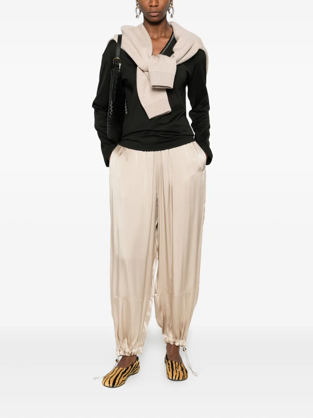 Fabiana Filippi elastic-waist drawstring trousers - Beige