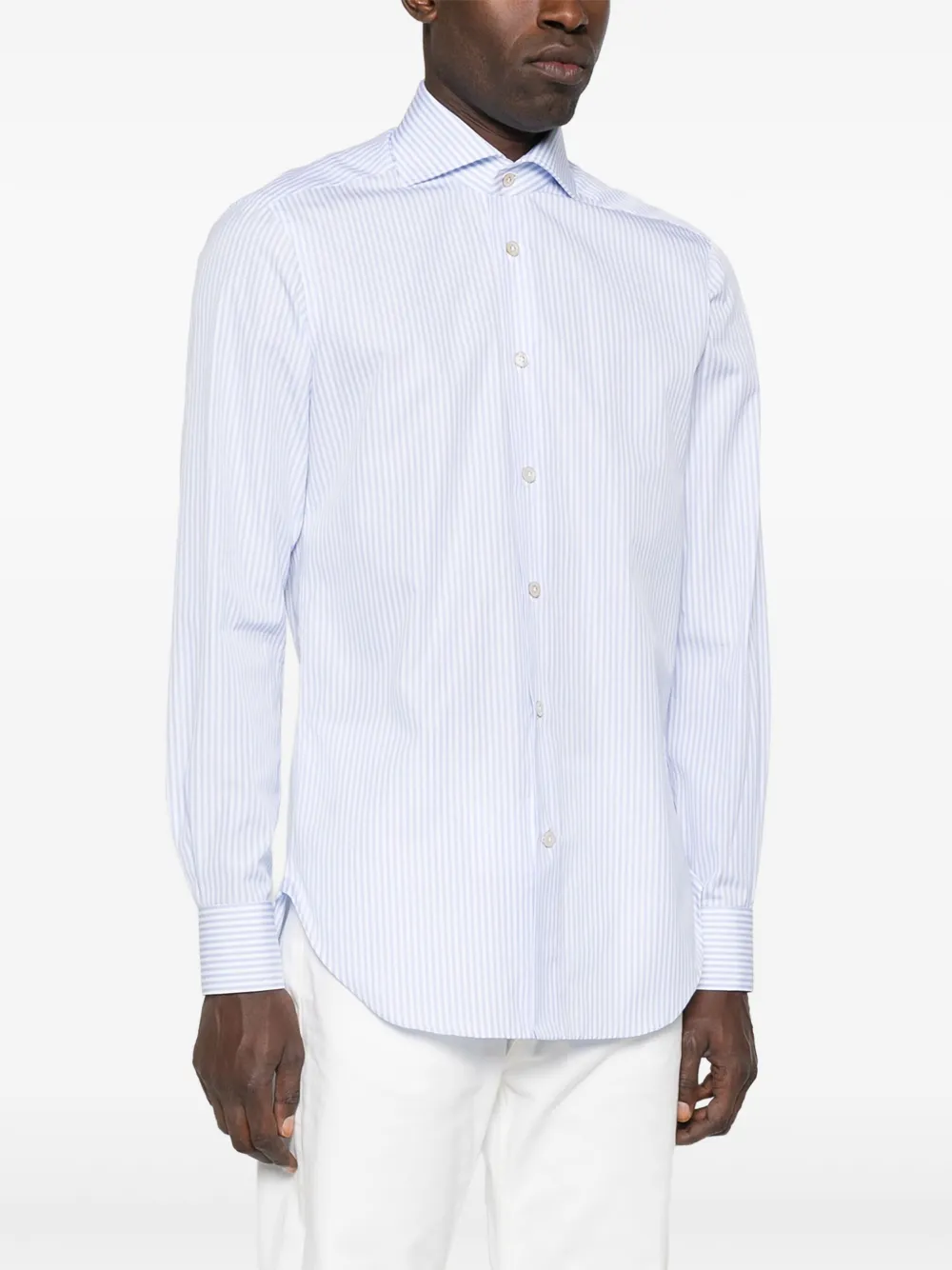 Kiton Gestreept katoenen overhemd Blauw