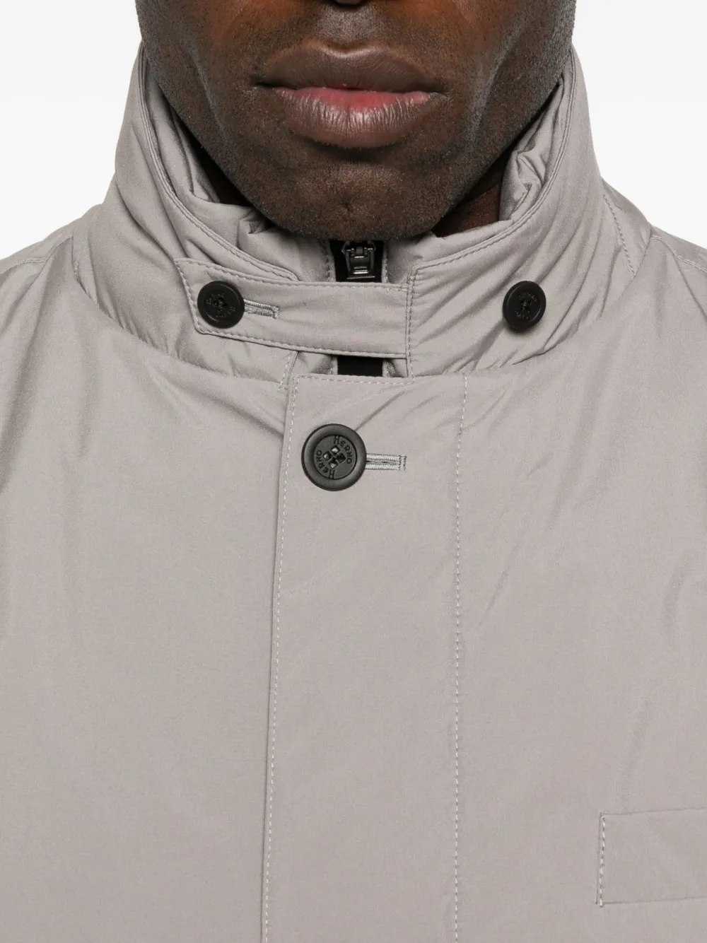 Herno High-neck Buttoned Jacket In Gray