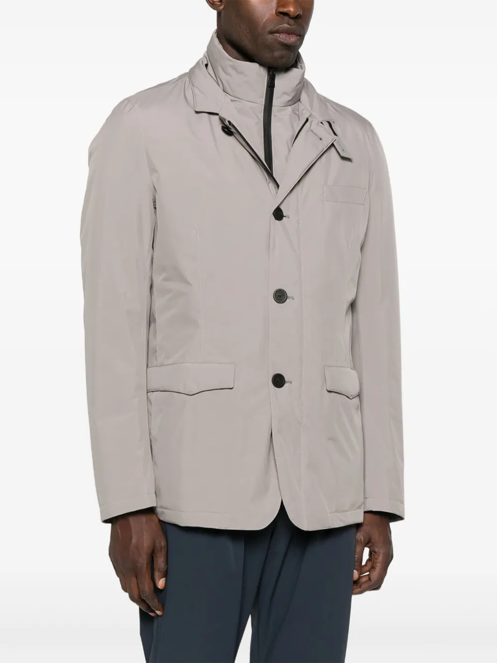 Herno High-neck Buttoned Jacket In Gray