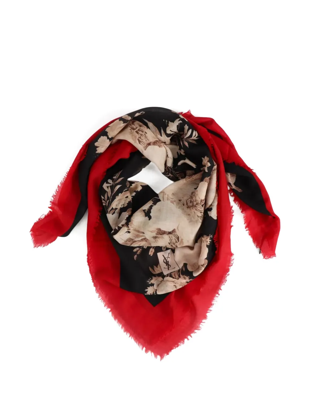 Pre-owned Saint Laurent 1990s Floral-print Fringed Scarf In Black