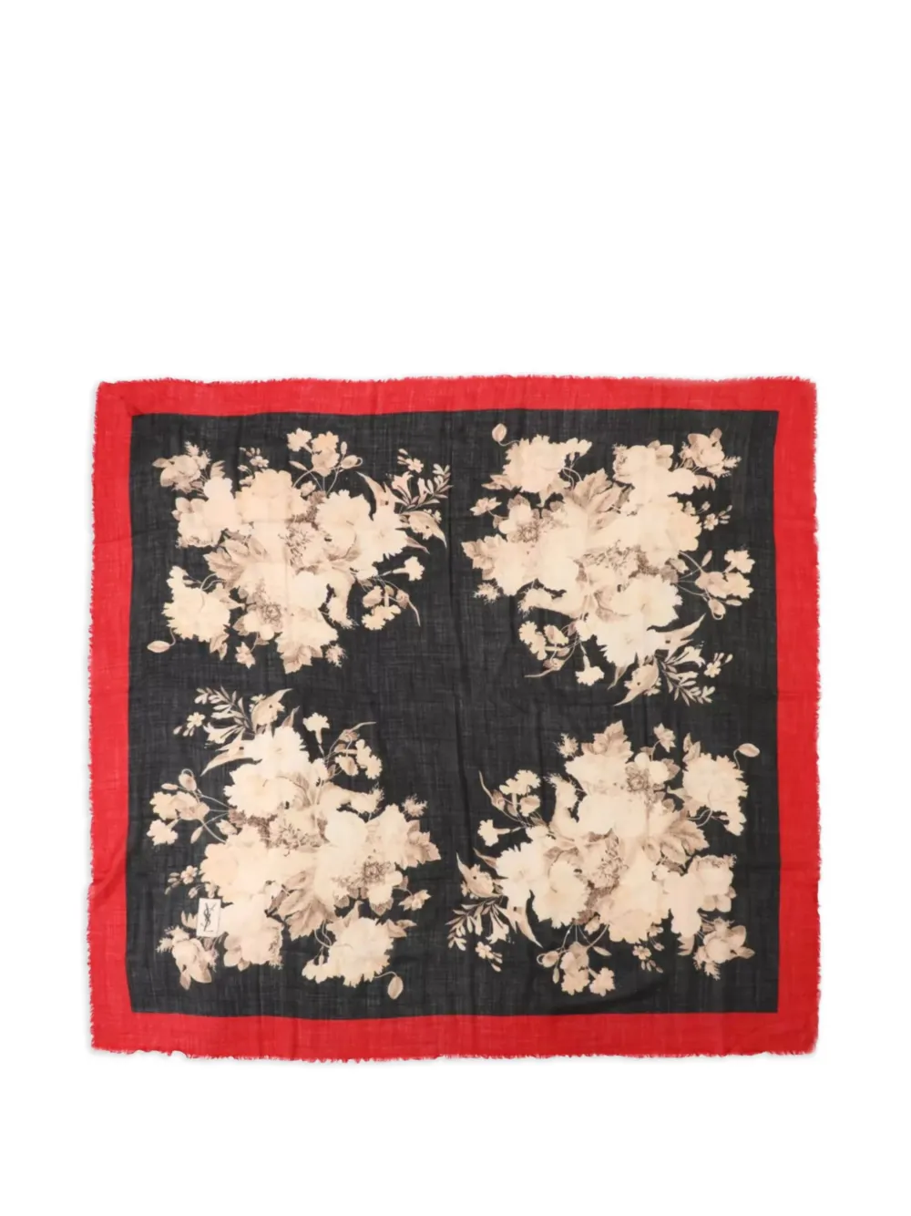 Pre-owned Saint Laurent 1990s Floral-print Fringed Scarf In Black