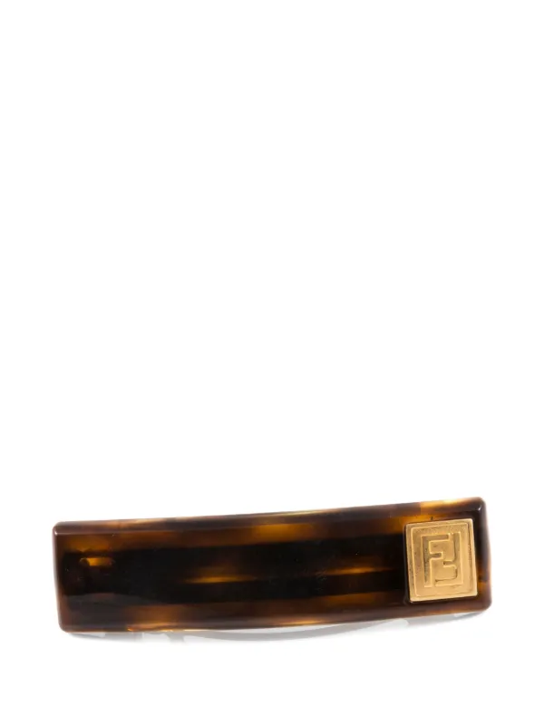 Fendi Brown & Gold FF Logo Hair Clip Fendi 2000s Ff-motif Hair Clip - Brown | Editorialist main image 3