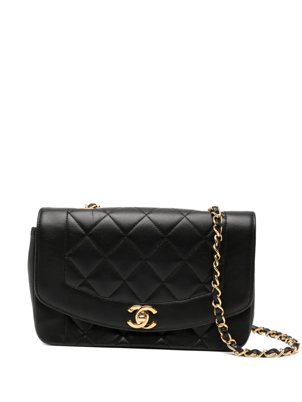 CHANEL Pre-Owned 1991 Diana Medium Black Lambskin Diana Stripe Classic Flap Shoulder Bag | Black | Image 1