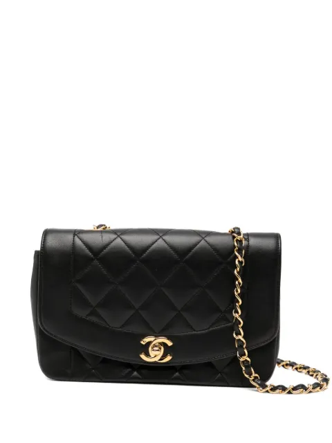 CHANEL Pre-Owned Diana Medium Black Lambskin Diana Stripe Classic Flap Shoulder Bag 1991