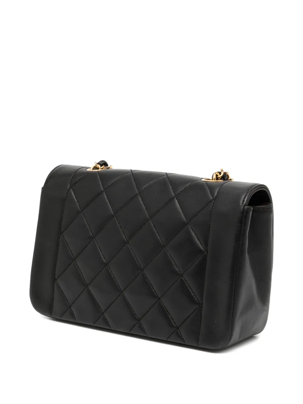 Pre-owned Chanel 1991 Diana Medium Black Lambskin Diana Stripe Classic Flap Shoulder Bag