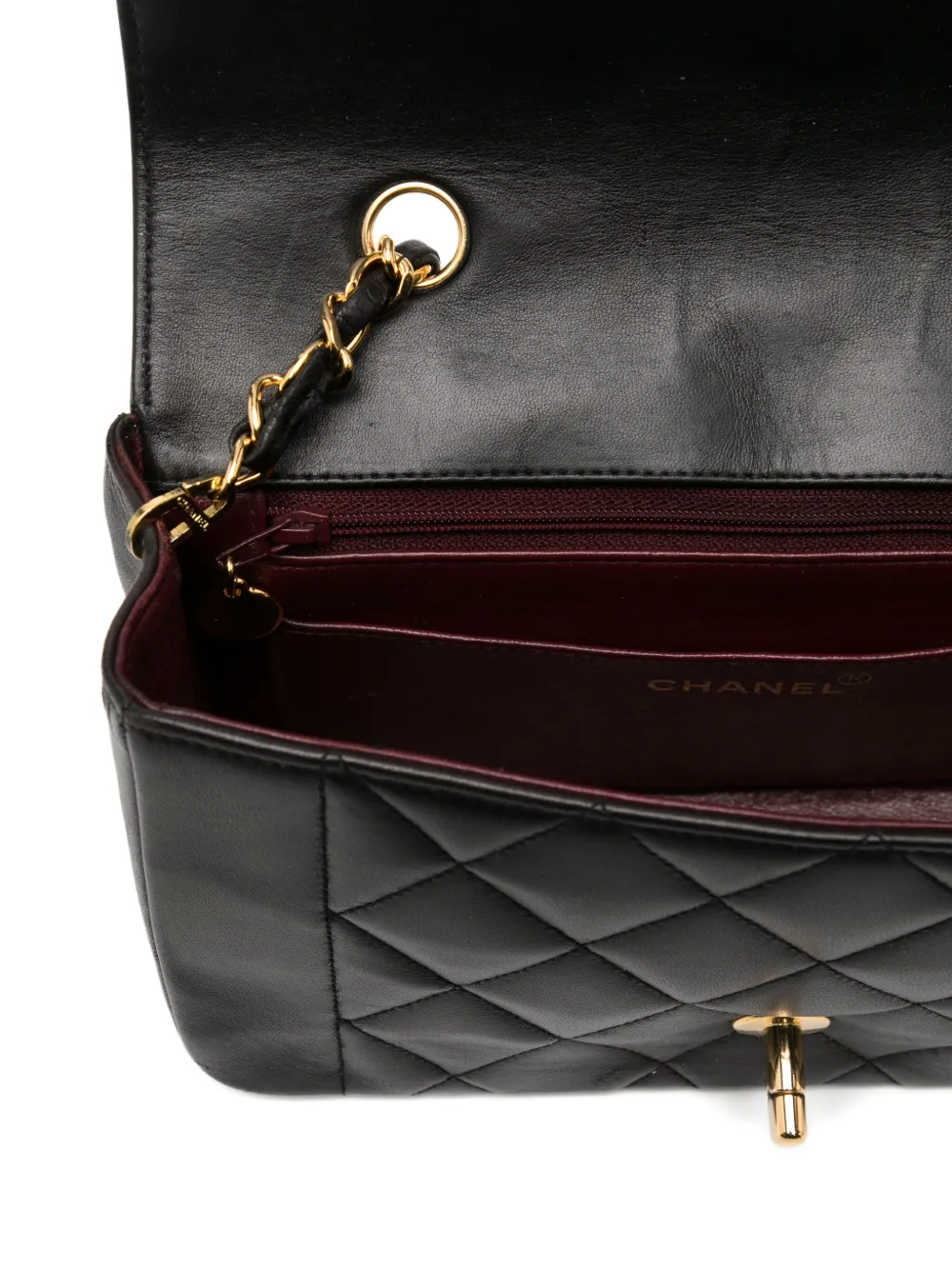 Pre-owned Chanel 1991 Diana Medium Black Lambskin Diana Stripe Classic Flap Shoulder Bag