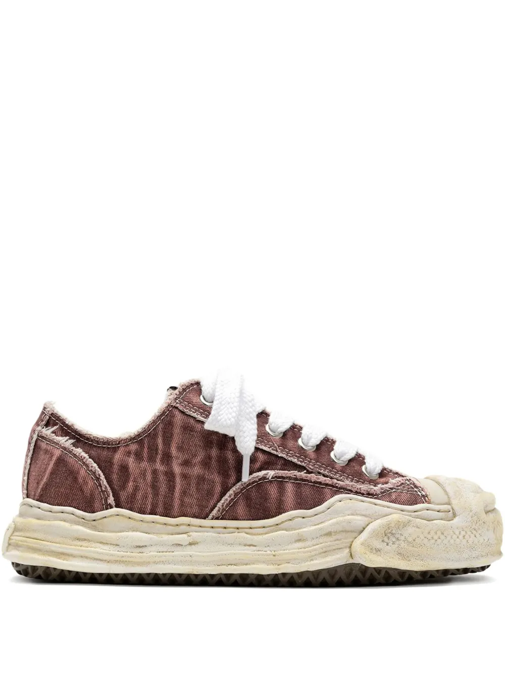 Maison MIHARA YASUHIRO Hank gebleekte low-top sneakers Rood