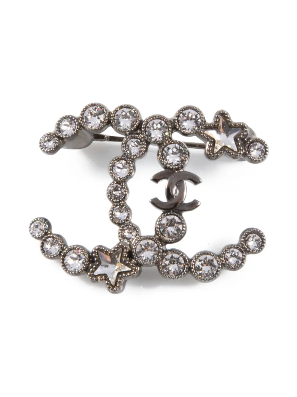 CHANEL Pre-Owned 2000s crystal-embellished logo brooch | Silver | Image 1