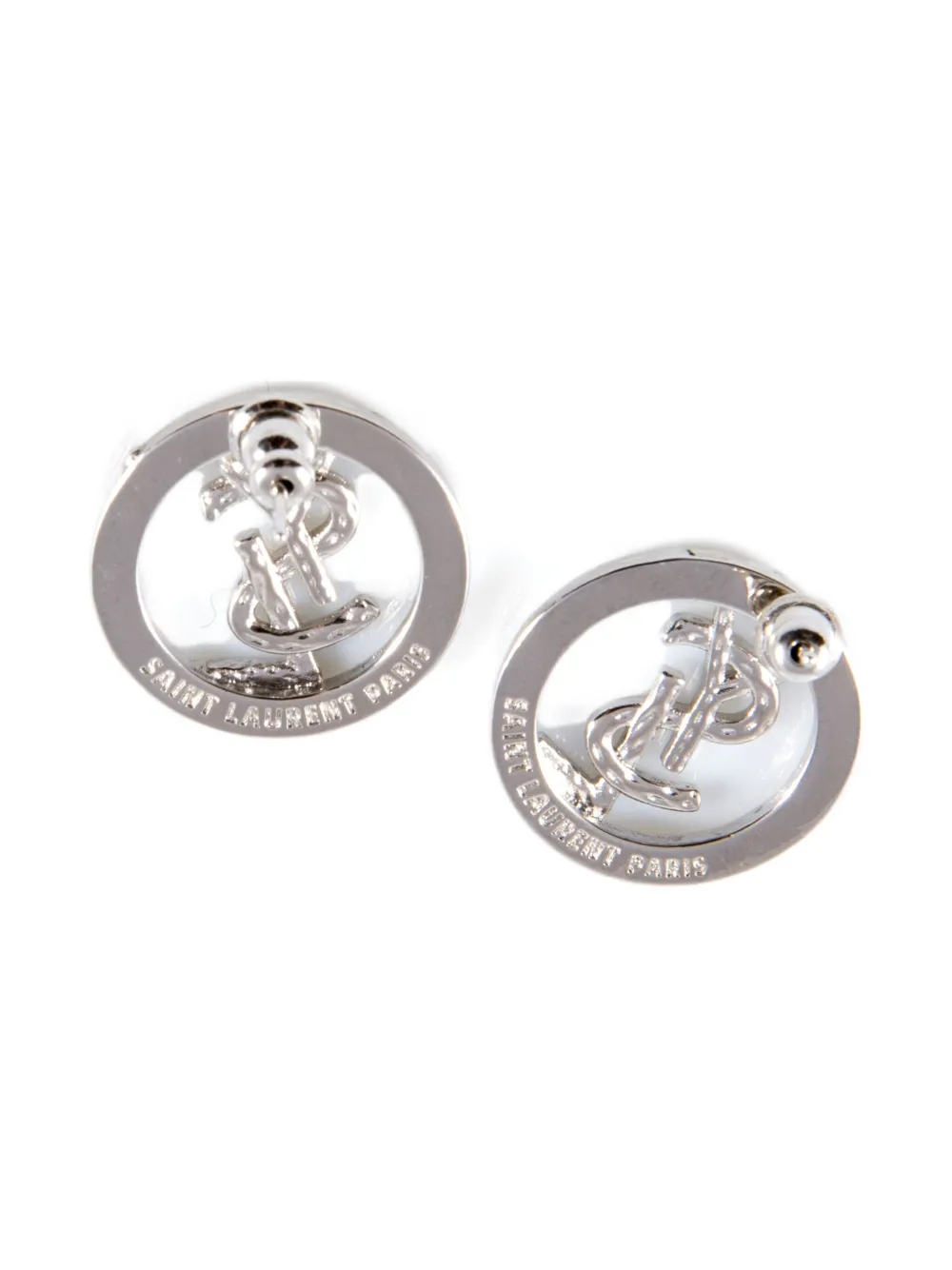 Pre-owned Saint Laurent 2000s Logo-detail Round Earrings In Silver