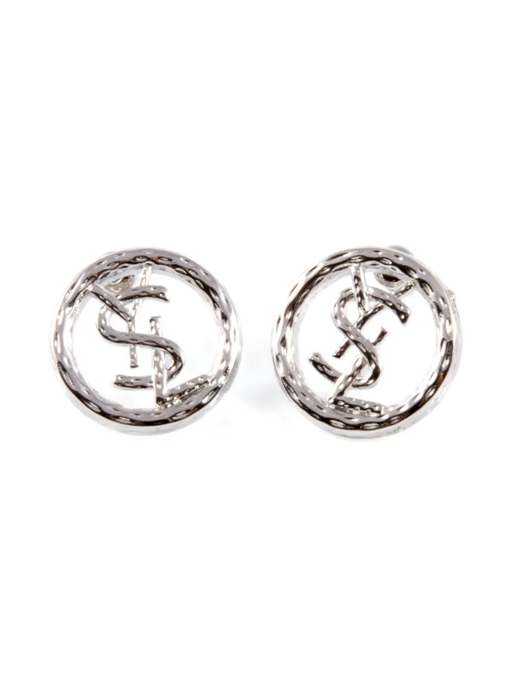 Saint Laurent Pre-Owned 2000s logo-detail round earrings | Silver | Image 1