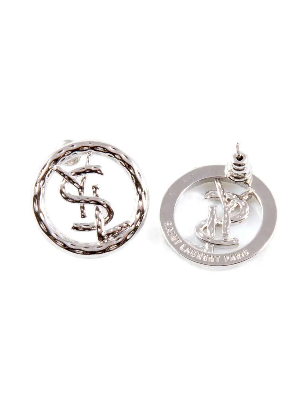Pre-owned Saint Laurent 2000s Logo-detail Round Earrings In Silver