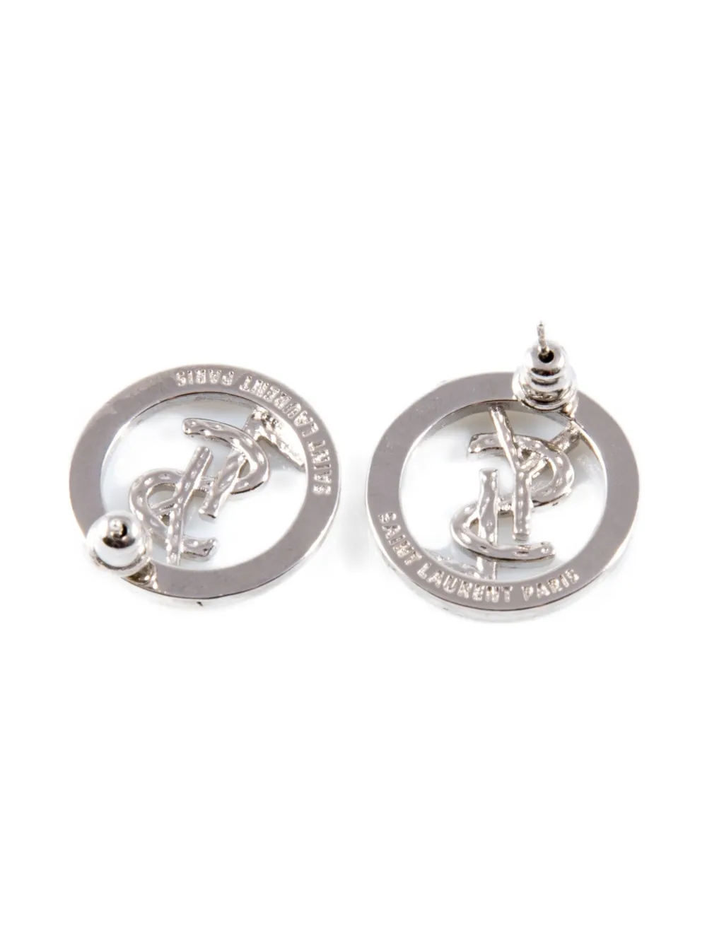 Pre-owned Saint Laurent 2000s Logo-detail Round Earrings In Silver