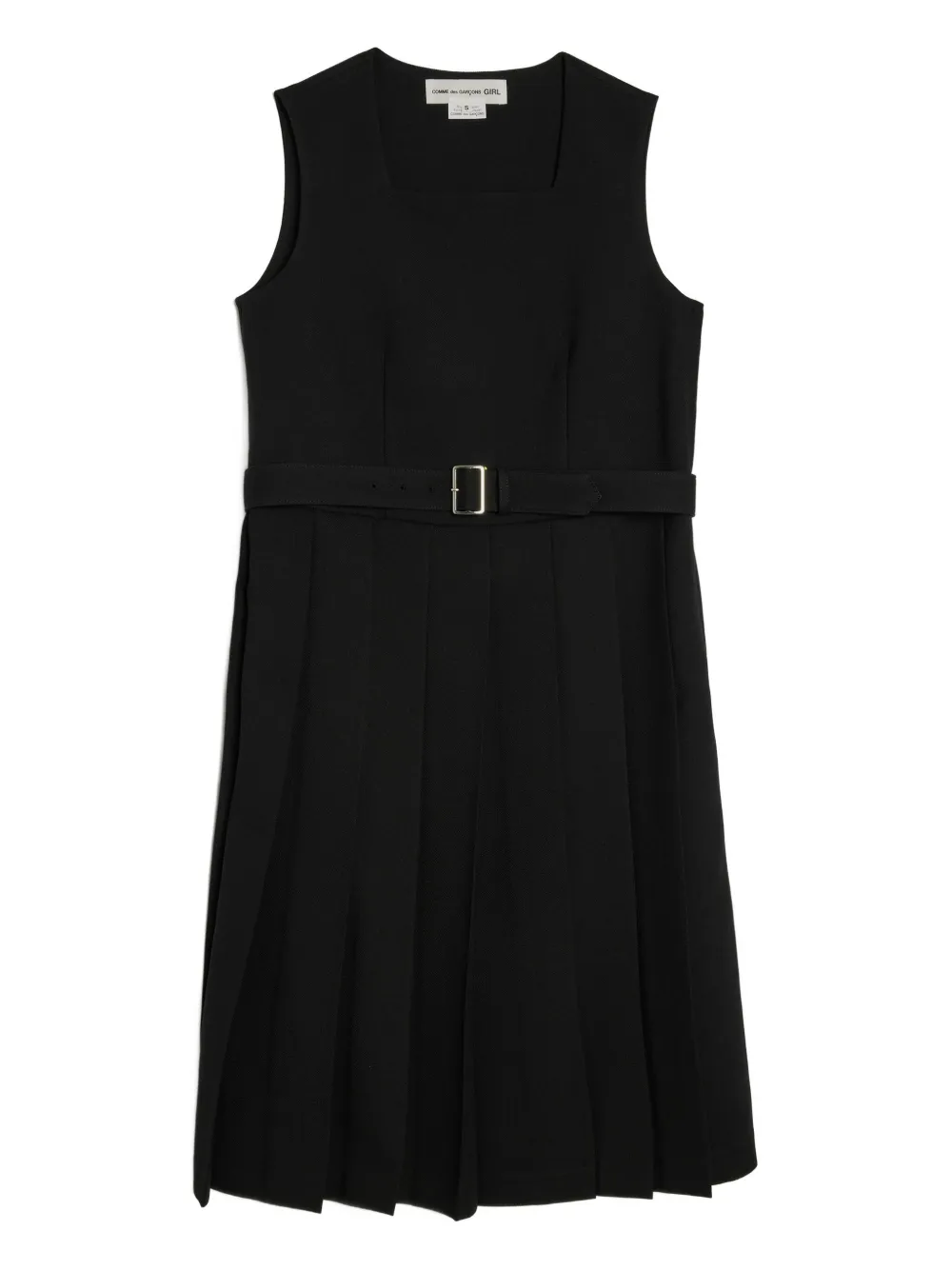 Comme Des Garcons Girl Gabardine Belted Pleated Midi Dress In Black